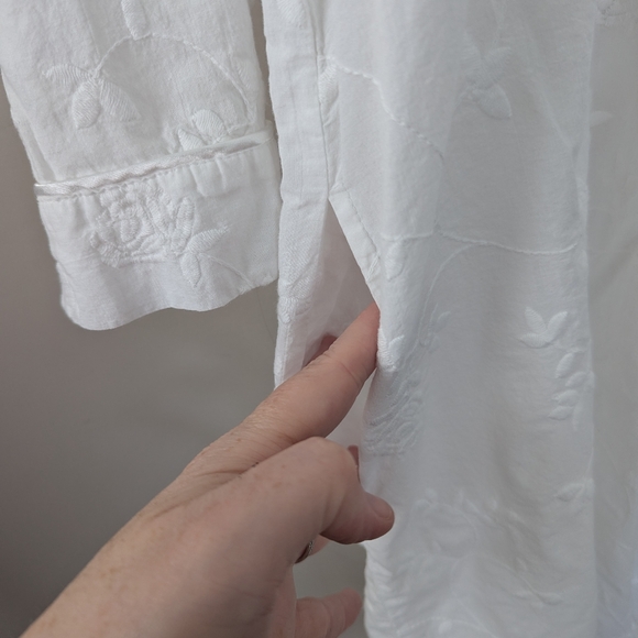 Vintage White Embroidered Floral Cotton Robe Cottagecore Dainty XL Bride - Picture 8 of 15